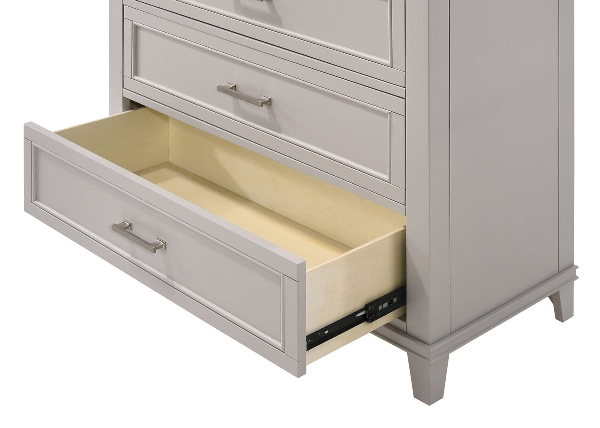 Gray Solid Wood Chest with 5 Drawers for Bedroom Storage