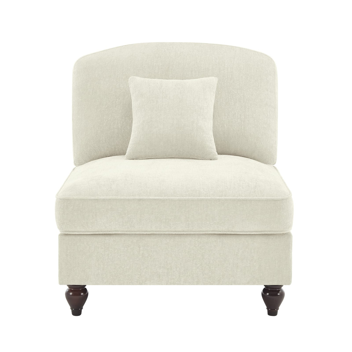 Beige White Chenille Armless Sofa with 1 Pillow - 30.7" L for Living Room