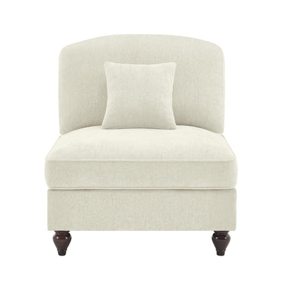 Beige White Chenille Armless Sofa with 1 Pillow - 30.7" L for Living Room