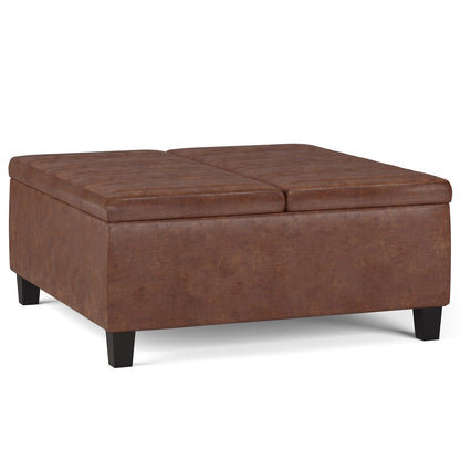 Ellis Dark Brown Faux Leather Storage Ottoman - 36" Wide
