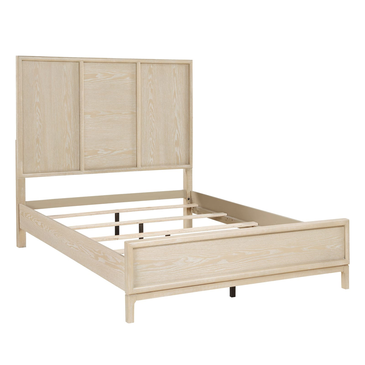 Contemporary Queen Size Panel Bed - Light Brown Finish