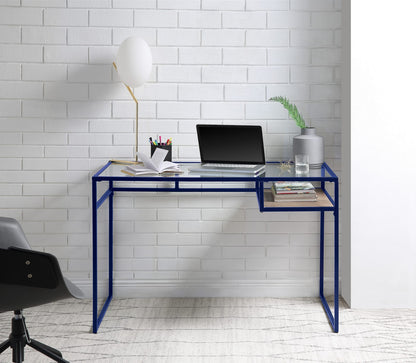 Yasin Glass Top Writing Desk - Blue Metal Frame