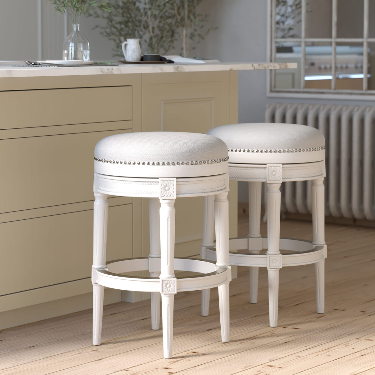White Wood Bar Stool 31 Inch - Kitchen Island Seating