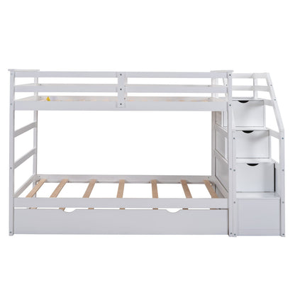 Twin-Over-Twin Bunk Bed with Trundle - White Solid Wood