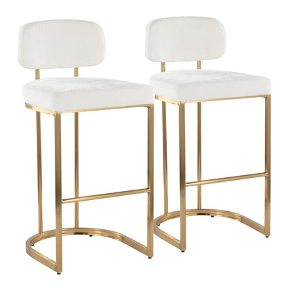 Gold Cream Fabric Barstool Set for Dining Room Seating