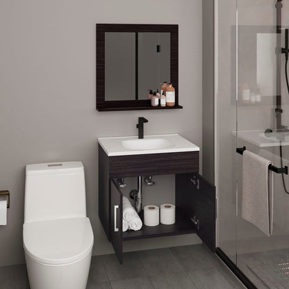 Modern Black Wall-Mounted Bathroom Vanity with Mirror and Storage