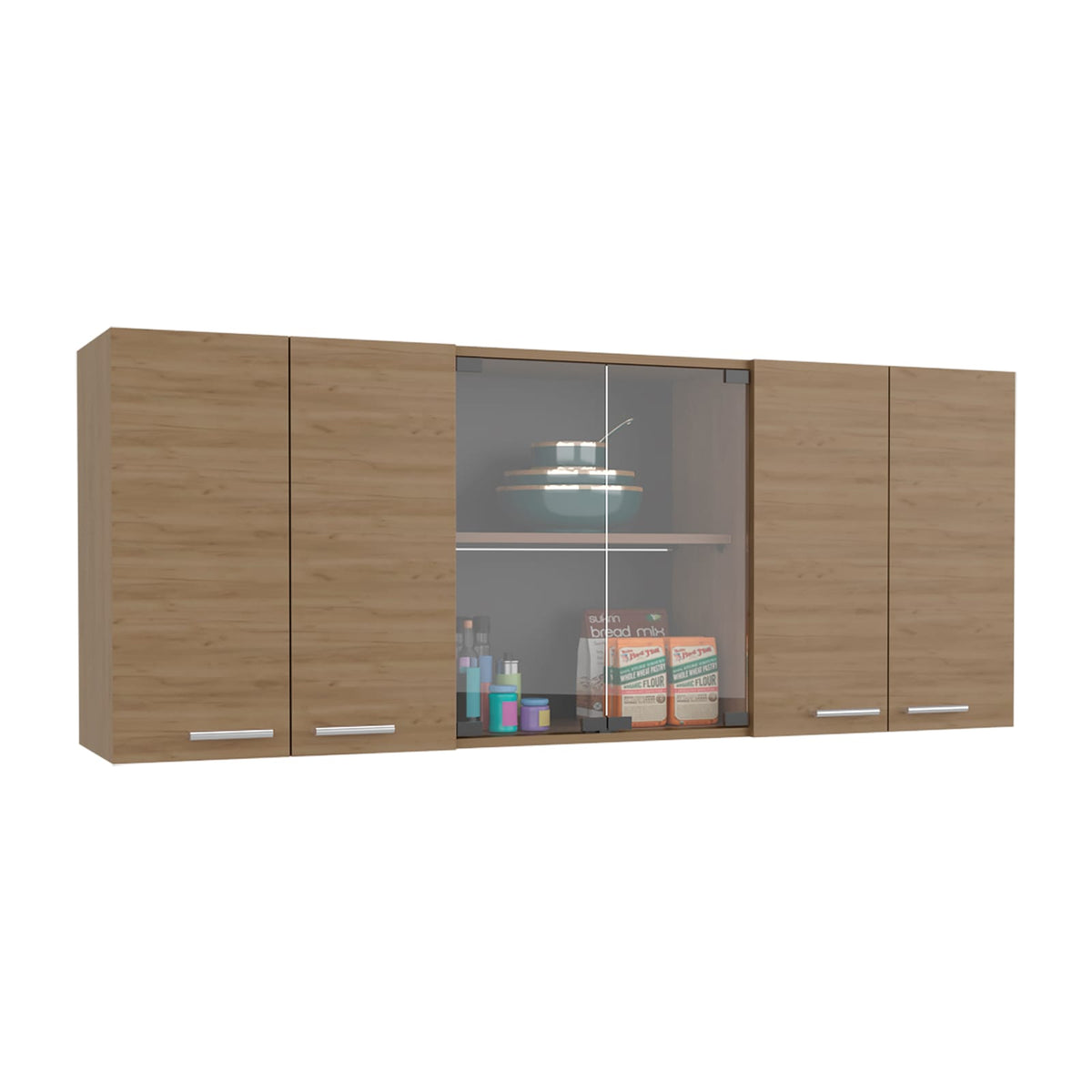 Natural Wood Kitchen Wall Cabinet - 24" High, 4 Doors for Living Room