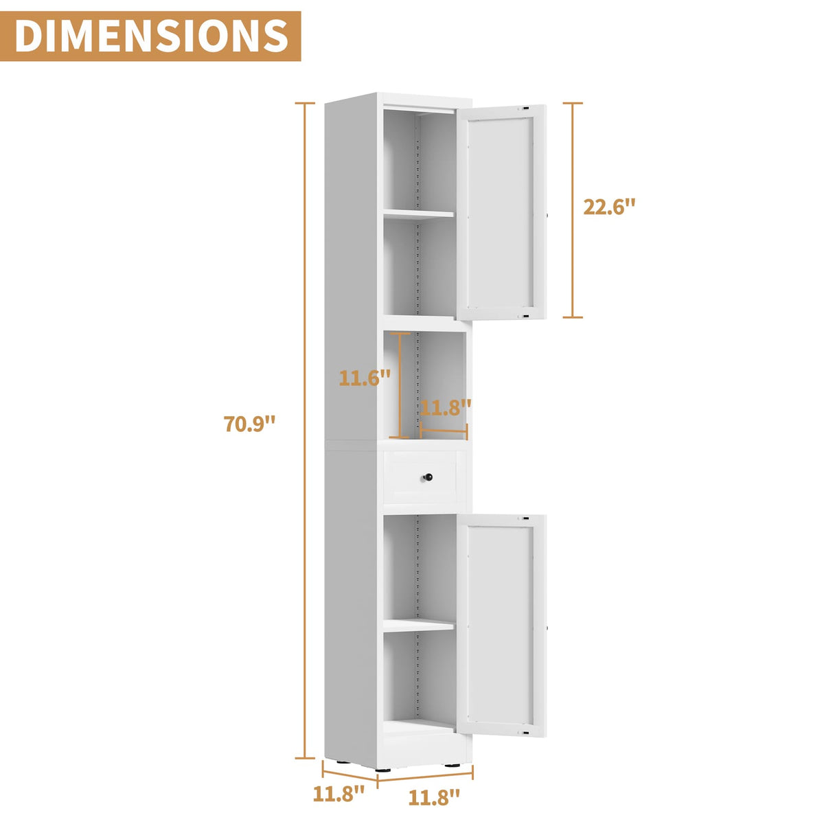 White Bathroom Storage Cabinet - 5 Tier Narrow Freestanding Cabinet