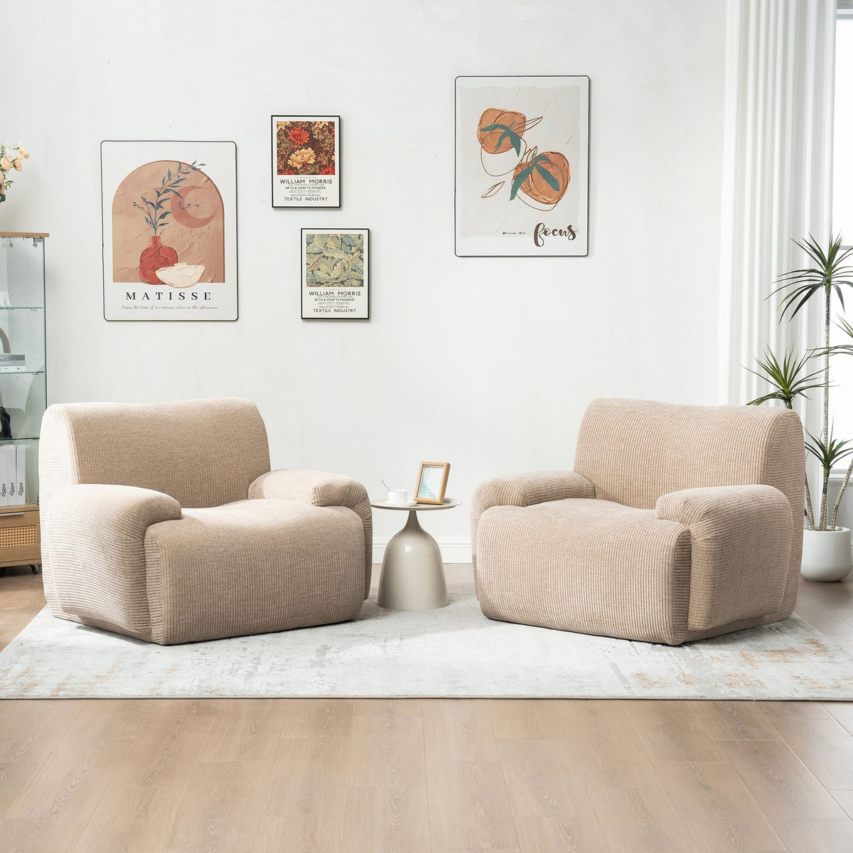 Taupe Chenille Accent Chair - 42" Wide Sofa, Bedroom Lounger for Living Room