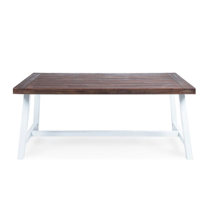 Dark Brown Acacia Wood Dining Table - Outdoor Rustic Metal Frame