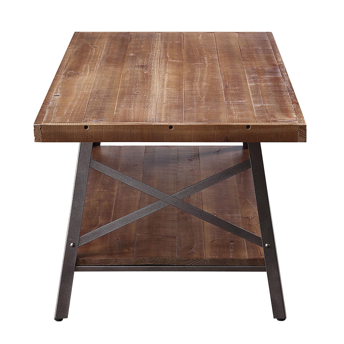 Rustic Oak Wood Storage Coffee Table with Metal Accents for Living Room