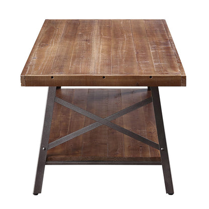 Rustic Oak Wood Storage Coffee Table with Metal Accents for Living Room
