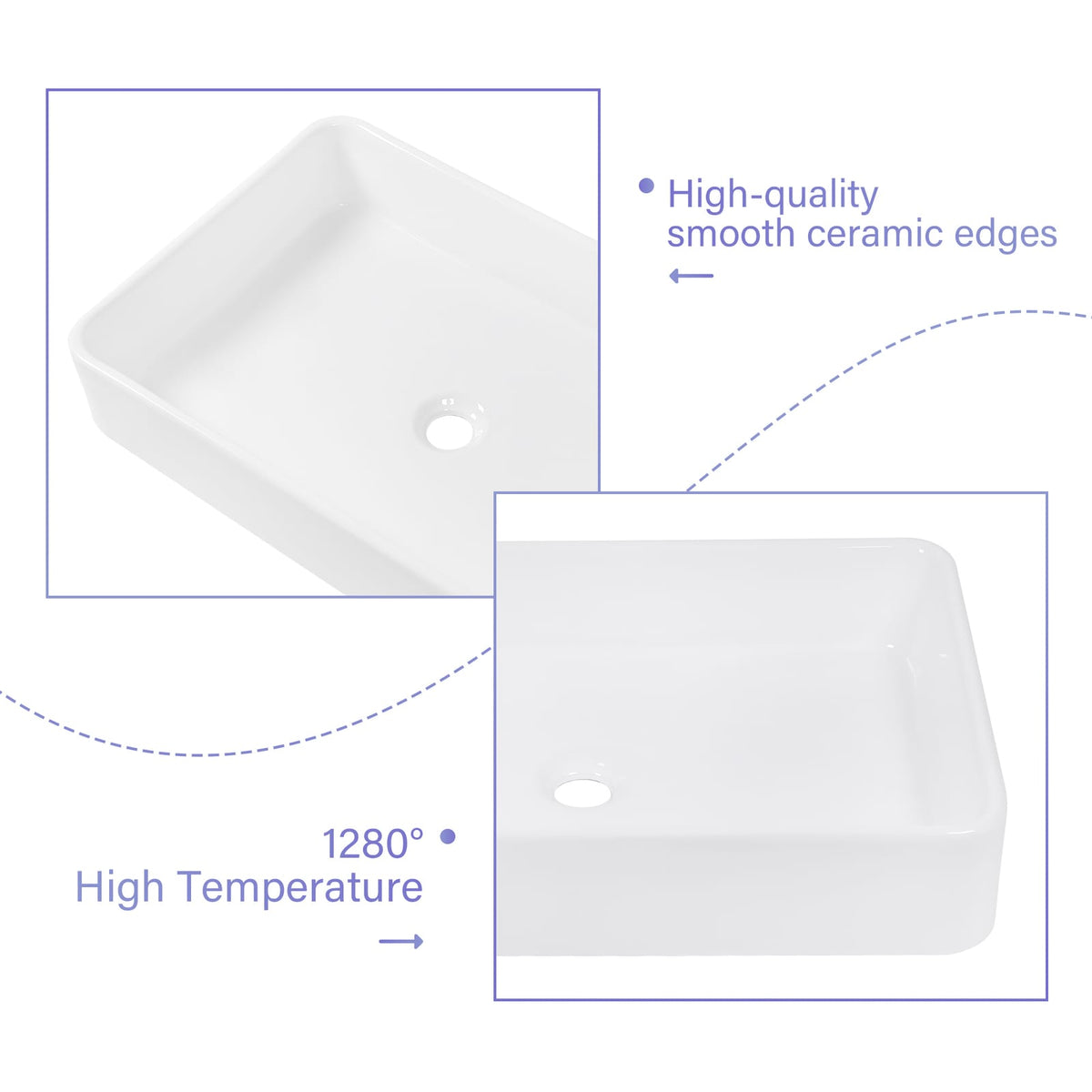 White Ceramic Rectangular Bathroom Sink - 24x16 Inch
