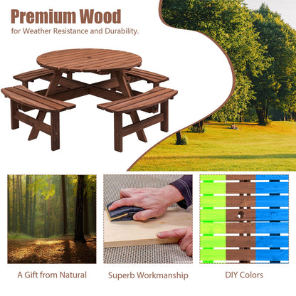 8 Person Wooden Picnic Table - Outdoor Dining Set with Benches