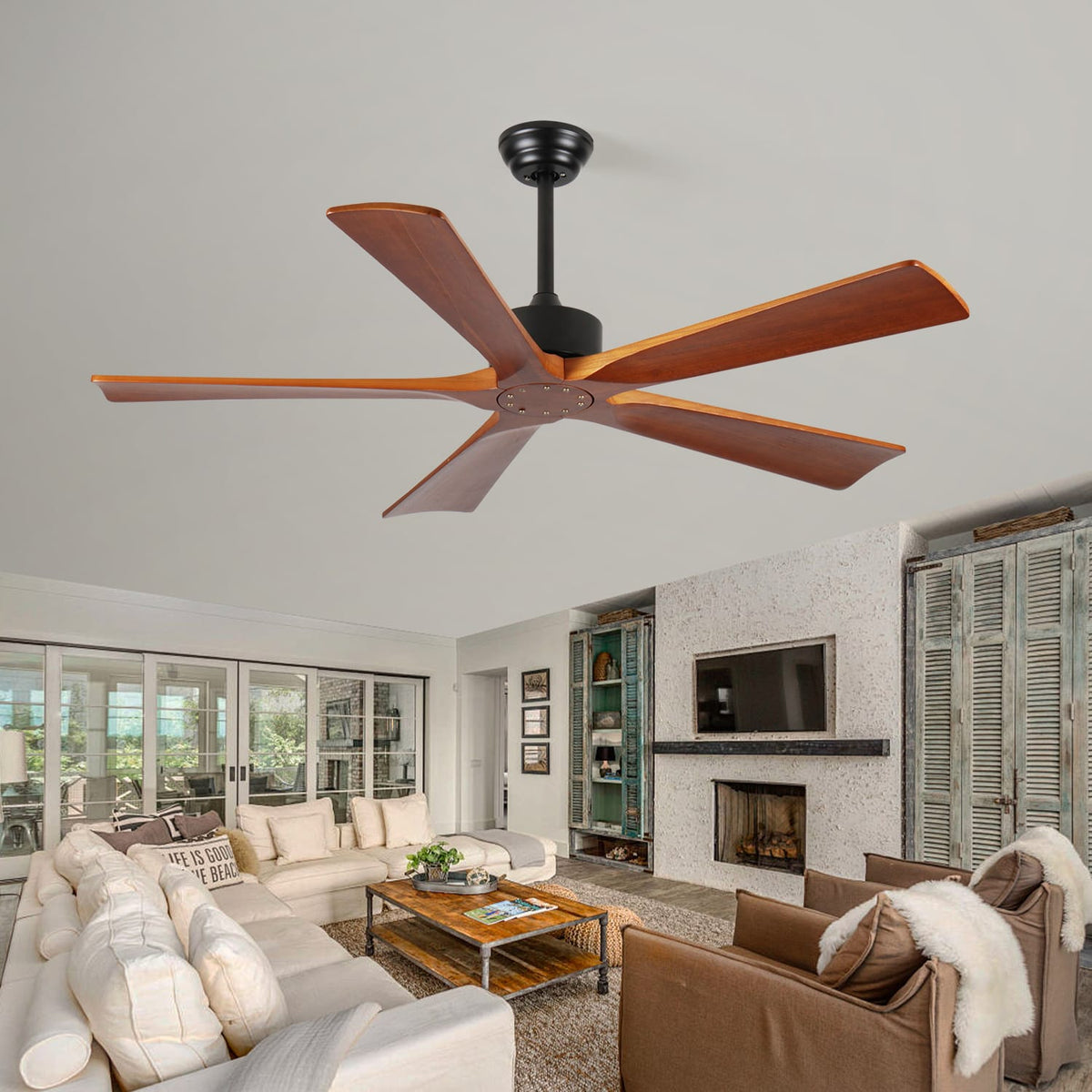 52 Inch Wood Ceiling Fan - Quiet DC Motor for Bedrooms & Porches