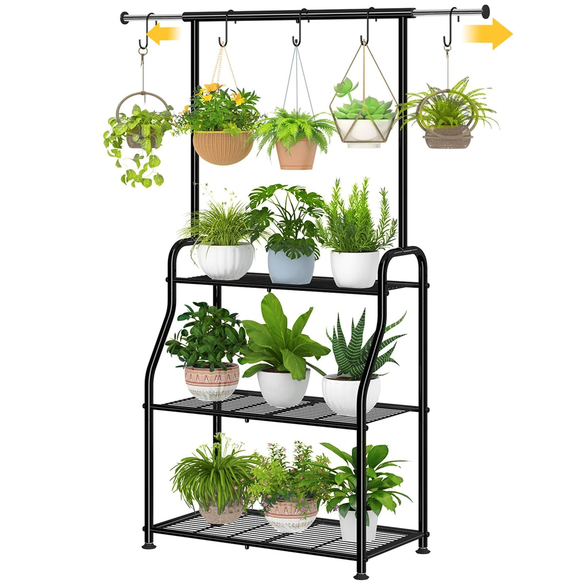 Metal 3-Tier Hanging Plant Shelf - Black for Living Room