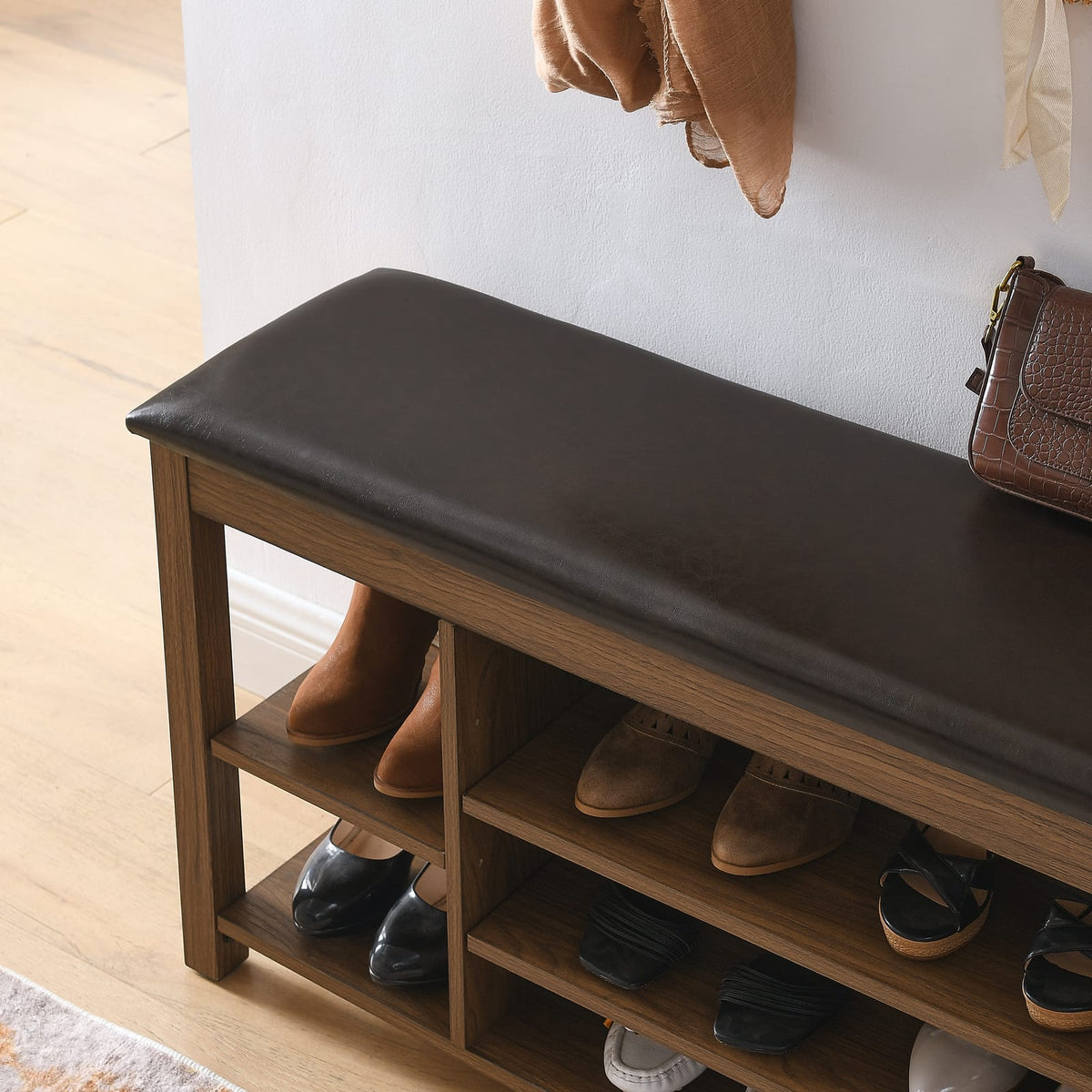 Brown Rubberwood Shoe Bench - Storage Benches