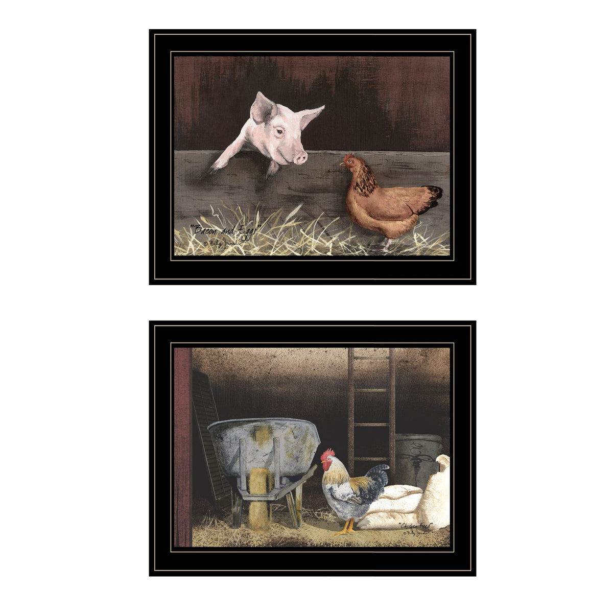 Black Frame Bacon Eggs Vignette Art Print - 2 Piece Set