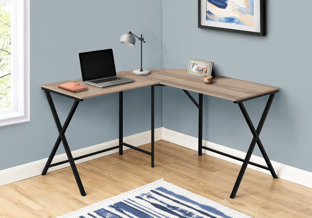 L Shape Computer Desk - 55" Taupe MDF Office Desk for Home Office