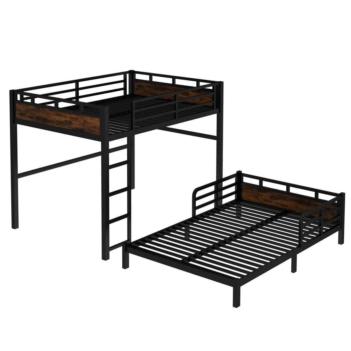 Full over Full Metal Bunk Bed - Black+Vintage for Bedroom