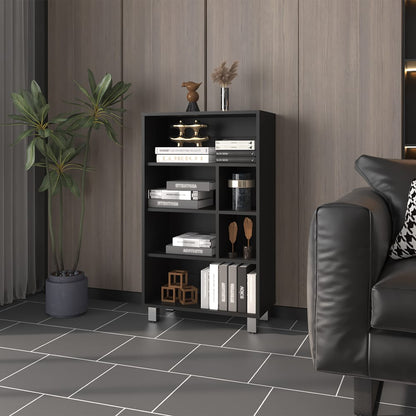 Midway Bookcase - Black Engineered Wood, 54" Wide Storage Shelf