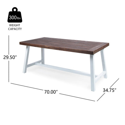 Dark Brown Acacia Wood Dining Table - Outdoor Rustic Metal Frame
