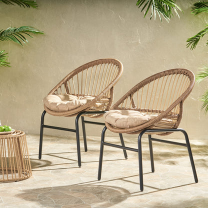 Brown Beige Patio Dining Chairs Set of 2