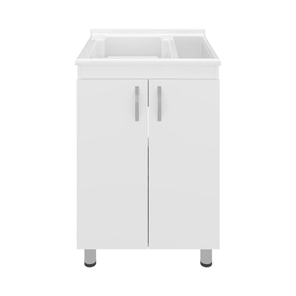 White Utility Tub Cabinet - 34.6" Freestanding Sink Storage