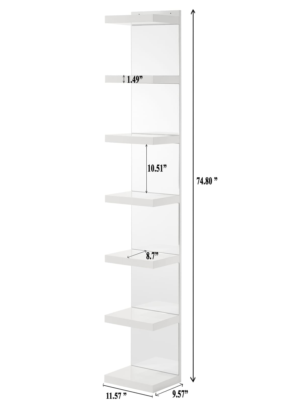 Glam White Open Shelving Rack - 7 Shelf Media Unit