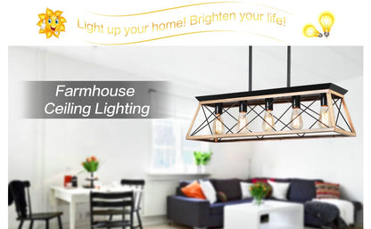 31.5" Oak Iron Industrial Pendant Chandelier - Modern Lighting