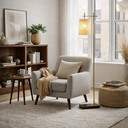 Tall Corner Floor Lamp - Gold Metal Standing Light