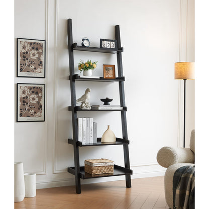 Espresso 72" Five Shelf Ladder Bookcase for Living Room