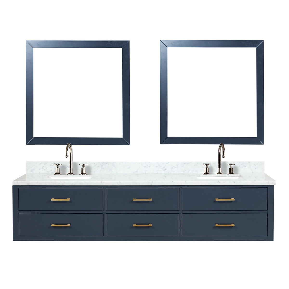 Blue Double Bath Vanity - 84" W with Carrara Marble Top & Mirrors