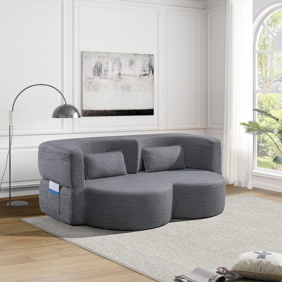 Light Grey Folding Sofa Bed - Space Saving Sleeper Futon for Living Room
