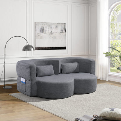 Light Grey Folding Sofa Bed - Space Saving Sleeper Futon for Living Room