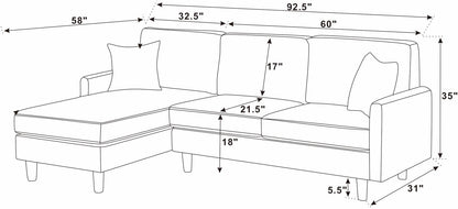 Light Gray 3 Seat Corduroy Sectional Sofa