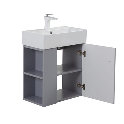 Grey Engineered Wood Bathroom Vanity - Open Storage