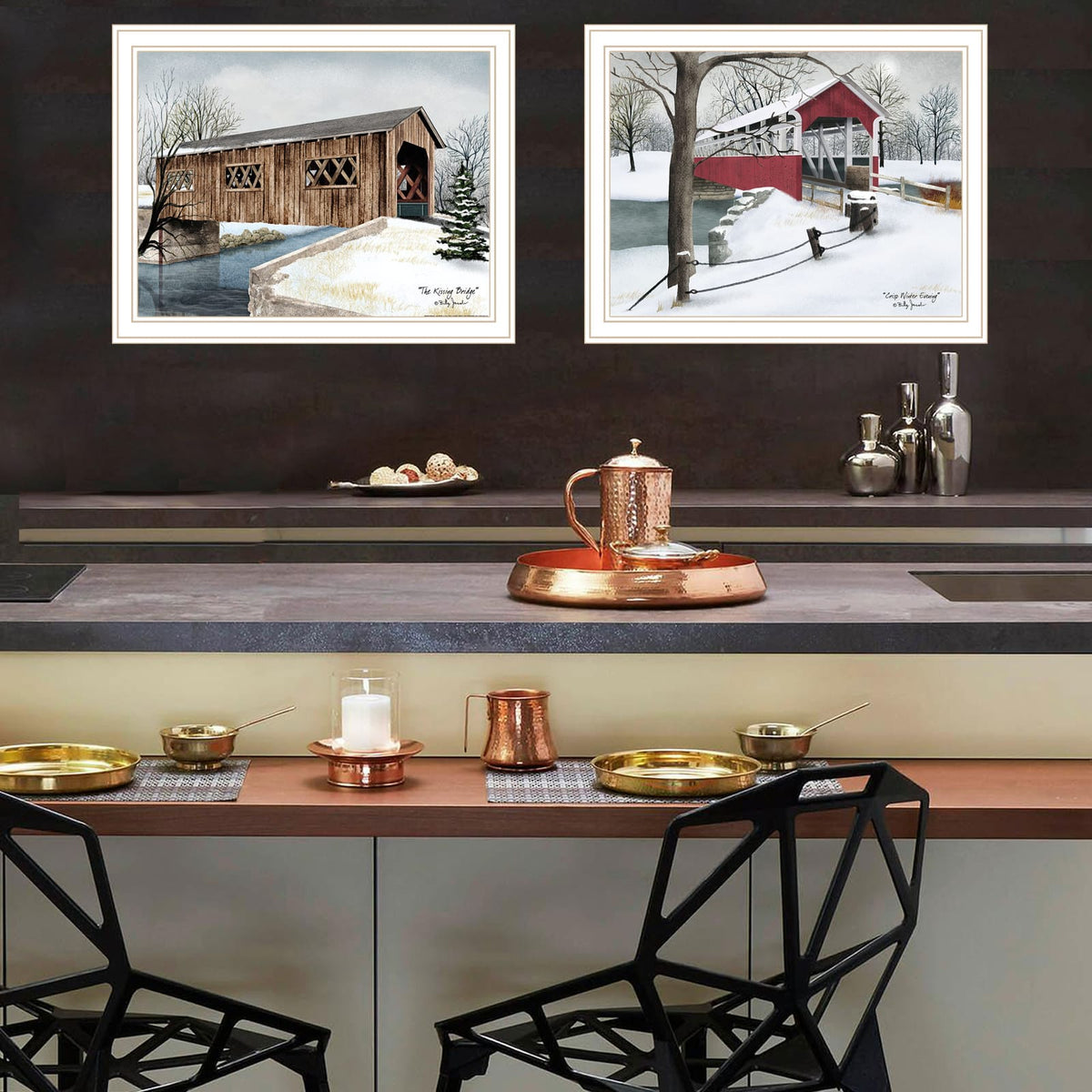 Multicolor Wood and Paper Framed Wall Art for Living Room Decor