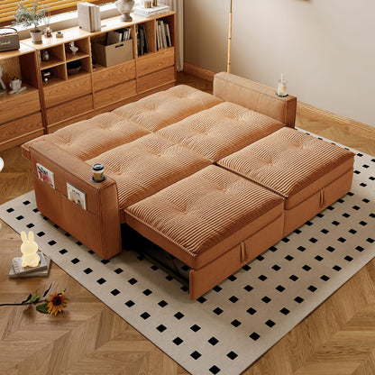 Orange Corduroy Sofa Bed - 2-in-1 Convertible Sofa for Living Room