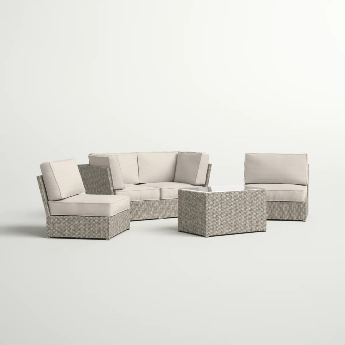 Grey Wicker Patio Seating Group - 5 Piece Set with Cushions