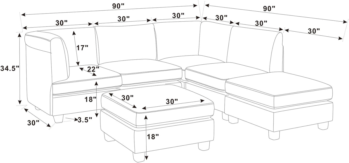 Dark Gray Modular Sectional Sofa - 6 Seat