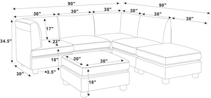 Dark Gray Modular Sectional Sofa - 6 Seat