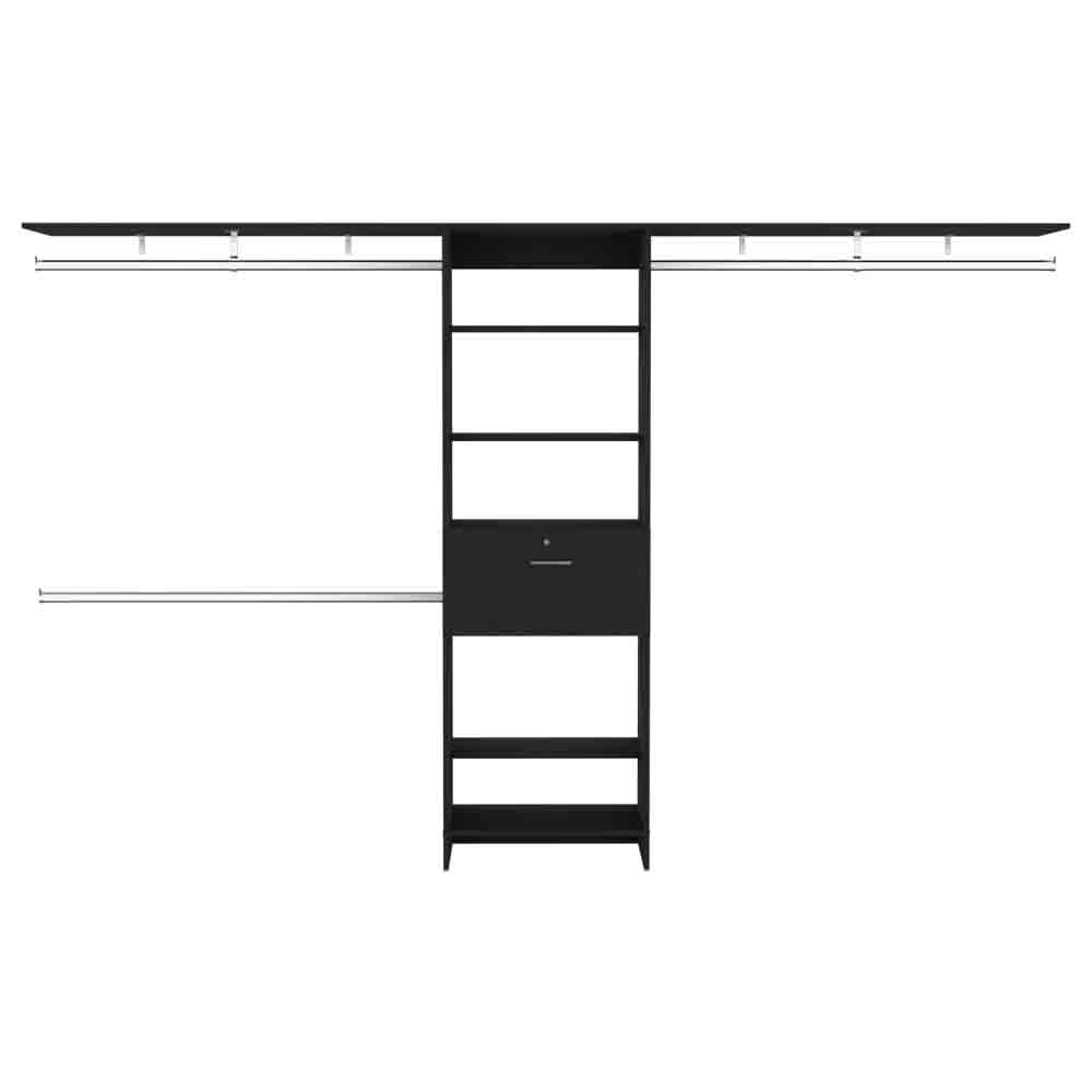 118" Black Bedroom Dresser with Three Shelves & Drawer