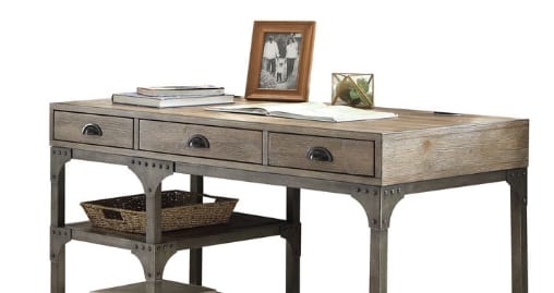 Gorden Weathered Oak Finish Antique Silver Writing Desk - 24" W