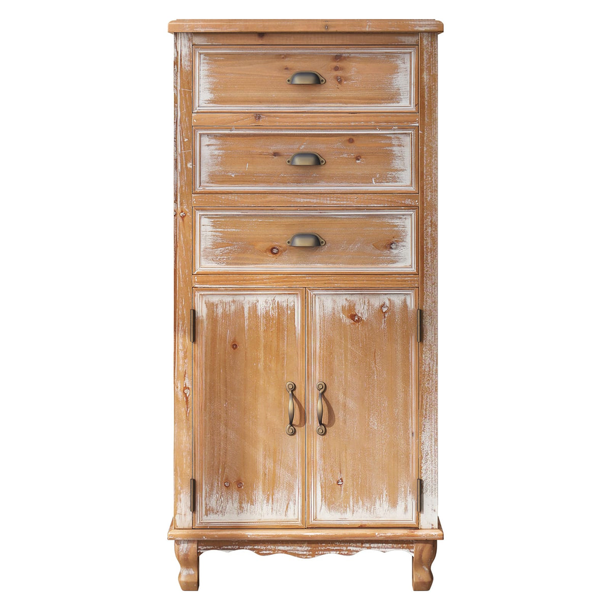 Rustic Wooden Storage Cabinet - 3 Drawers, Natural Wood for Living Room