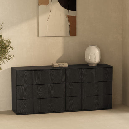 72" Black MDF Dresser with 6 Drawers
