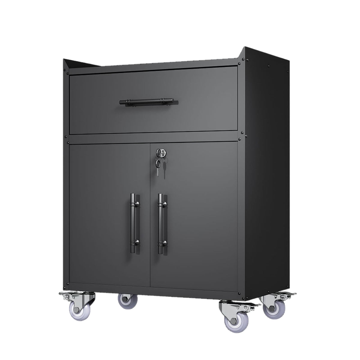 Black Metal Rolling Tool Cabinet with Lockable Wheels for Garage Storage