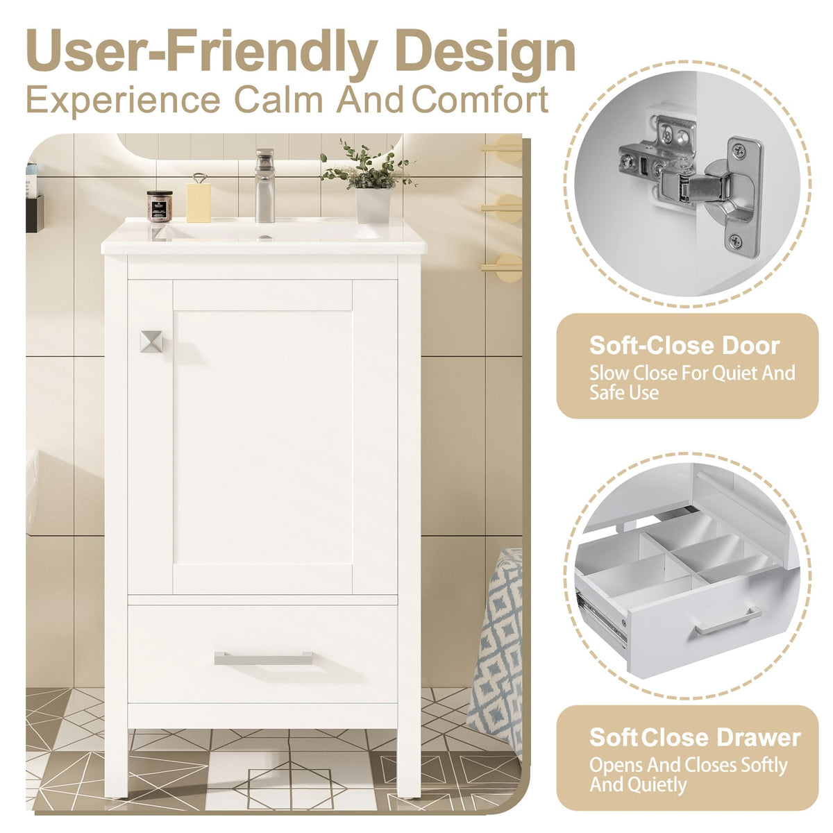 20" White Bathroom Vanity - Modern Storage Sink