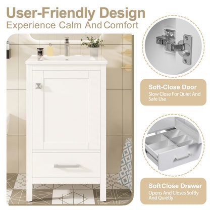 20" White Bathroom Vanity - Modern Storage Sink