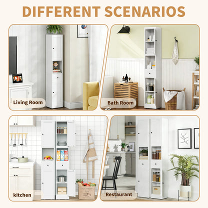 White Bathroom Storage Cabinet - 5 Tier Narrow Freestanding Cabinet